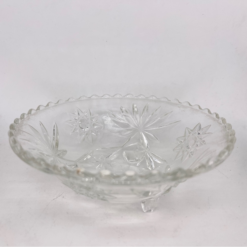 Vintage Anchor Hocking Candy Dish Prescut Glass Star of David 3-Footed